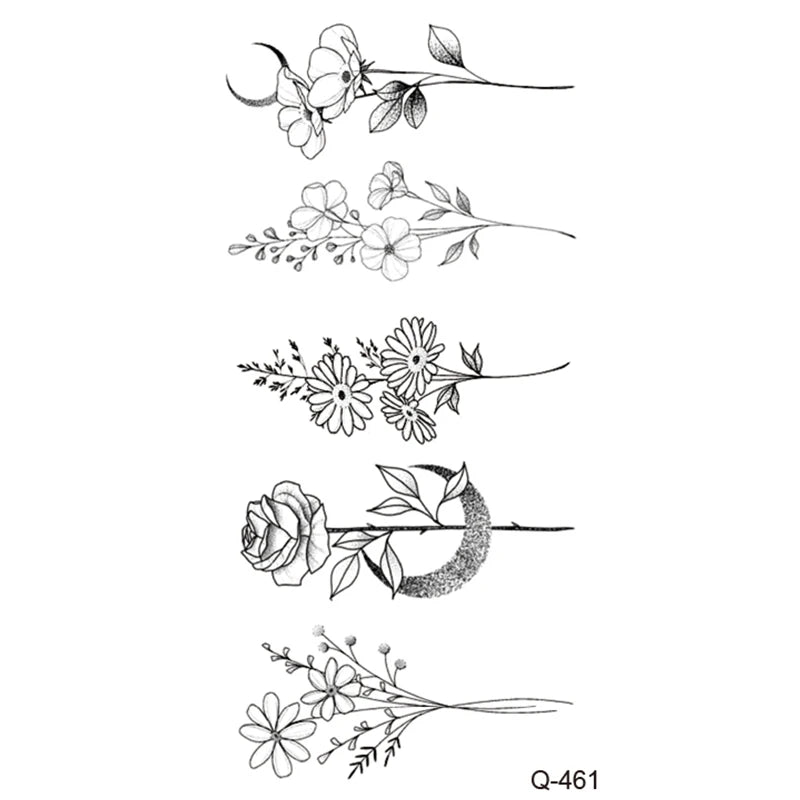 Waterproof Temporary Tattoo Stickers - Mini Black Rose, Butterfly, Arrow, Flower, Wings, Maori, and Snake Designs for Wrist and Neck