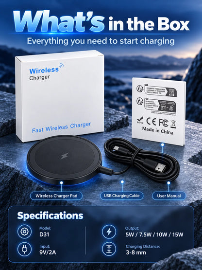 15W Magnetic Wireless Charger with Stand - Foldable Fast-Charging Dock for Smartphones and Wireless Earbuds