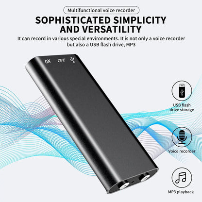 8GB/16GB Ultra-Slim Mini Voice Recorder — Professional Digital Audio Recorder with Voice Activation, Noise Reduction & MP3 Player