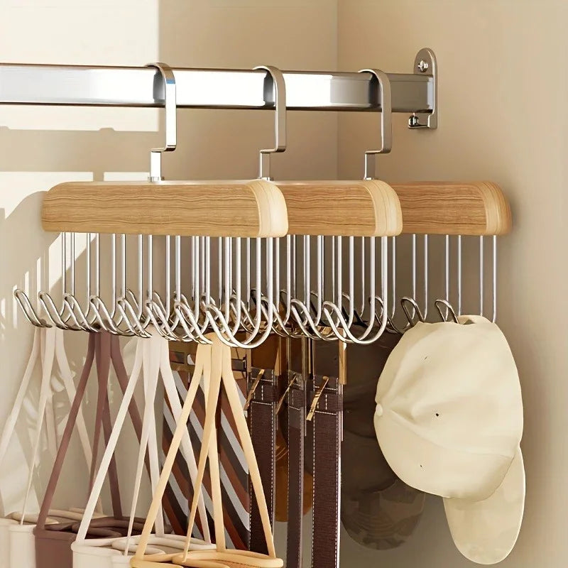 Wooden Sling Hanger Organizer - Multi-Hook Space-Saving Clothes Storage Rack