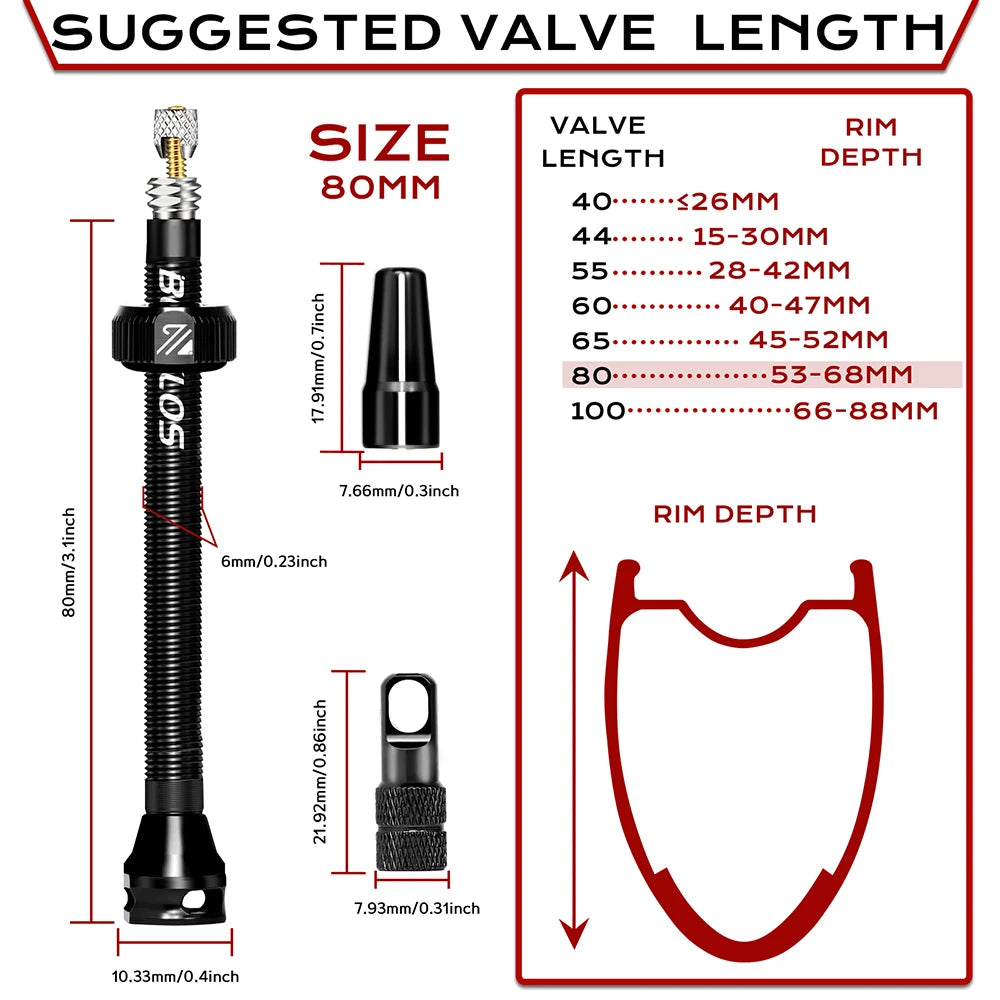 BUCKLOS Presta Tubeless Valve Stem 40/44/55/60mm — High-Quality Bike Tire Nipple for Road & MTB