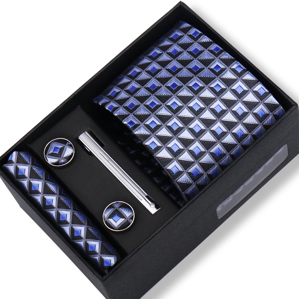 Men’s Green Tie Gift Box Set - Premium Business Necktie with Hanky, Cufflinks & Tie Clip for Wedding Formal Wear