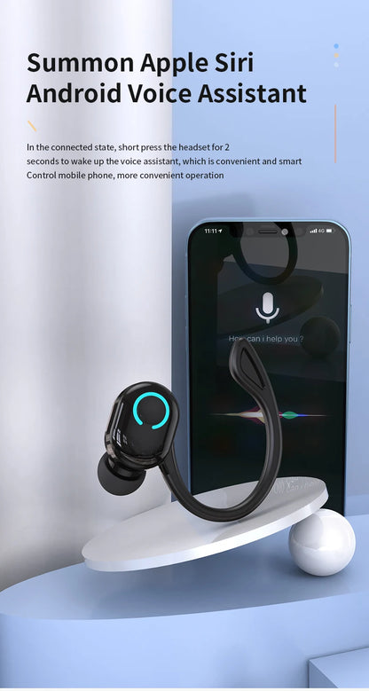 VAORLO Bluetooth 5.2 Ear-Hook Headphones – Mini HIFI Bass Wireless Earphones with Mic for Sports & Gaming