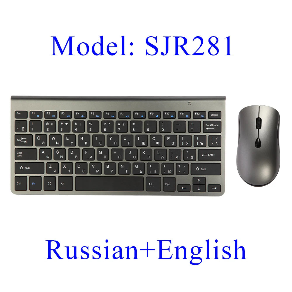 2.4G Wireless Mini Keyboard and Mouse Set – USB Portable Combo with Russian/Korean/Hebrew Layout for PC & Laptop