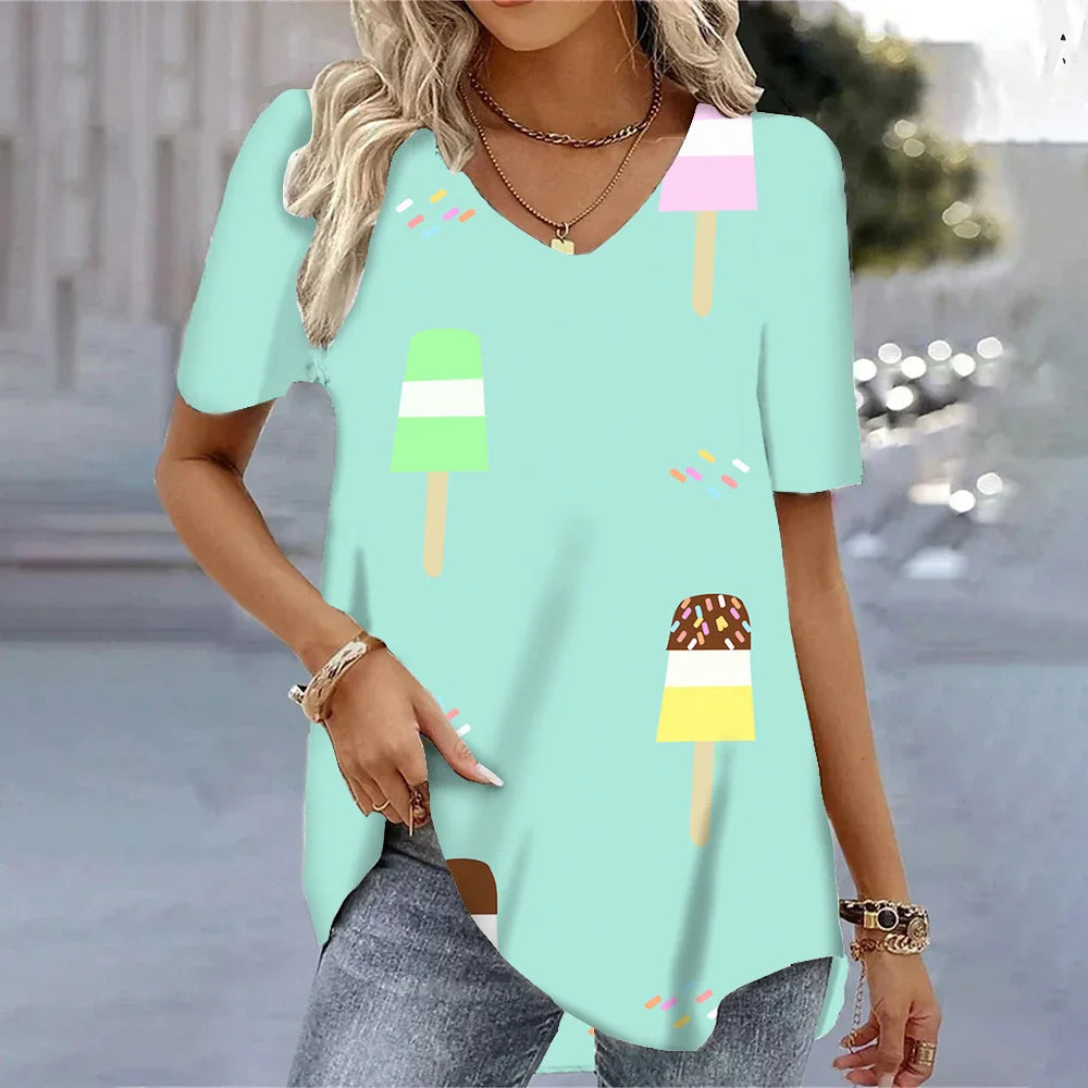 3D Floral Print T-Shirt - Women's Harajuku Casual Loose Fit Summer Crewneck Top