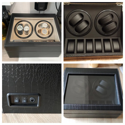 Hot Sale Luxury 4+6 Automatic Watch Winder - High-Quality Black/Brown Display and Storage Box for 10 Watches