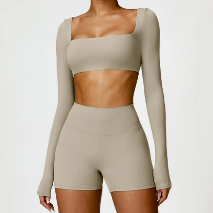 2Pcs Women's Yoga Sports Set - Quick Dry Long Sleeve Workout Tracksuit for Gym & Running