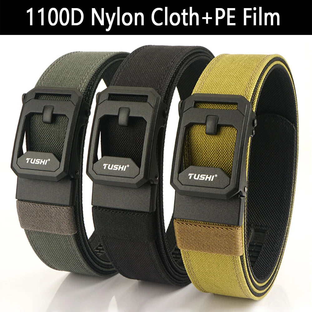 TUSHI Men's Military Tactical Belt – Heavy-Duty Sturdy Nylon with Automatic Buckle for Outdoor & Casual Wear