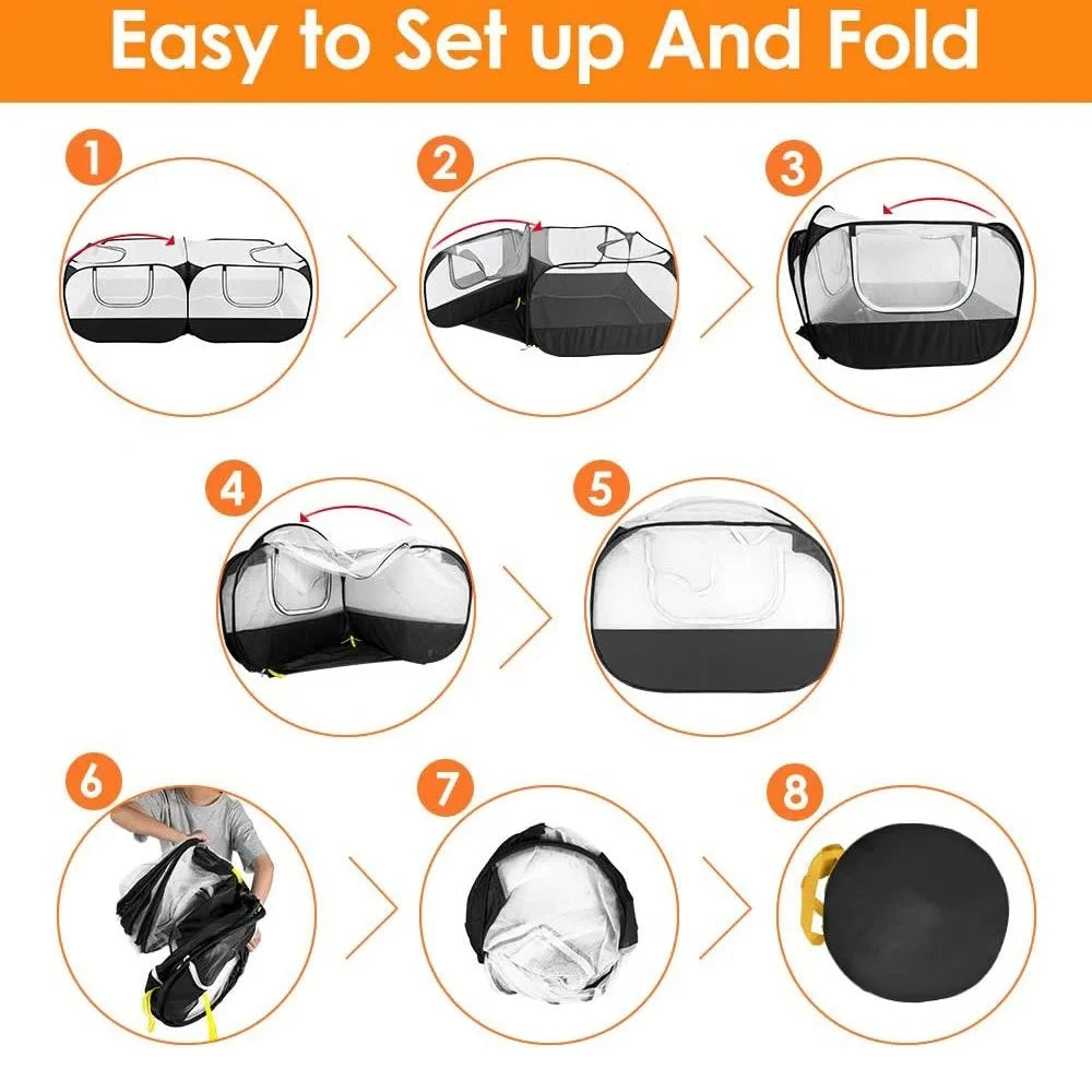 Portable Small Animal Playpen - Foldable Pet Cage with Transparent Mesh for Cats & Chickens