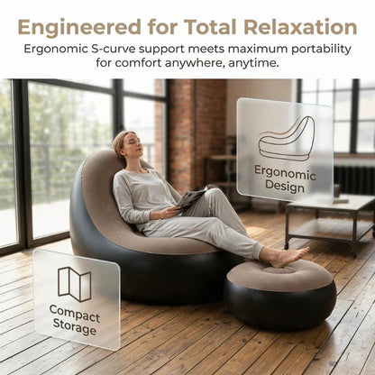 2PCS Inflatable Chaise Lounge Set - Portable Outdoor Recliner Sofa Chair with Footstool & Garden Ottoman