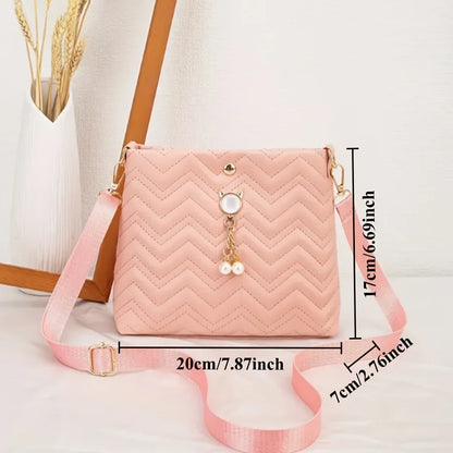 Women's Quilted Crossbody Bag - Cat Pearl Pendant Shoulder Purse Elegant Handbag for Gifts & Daily Style