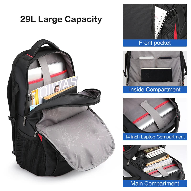 OIWAS 14" Laptop Backpack – 29L Waterproof Nylon School, Travel & Casual Bag for Teenagers & Men