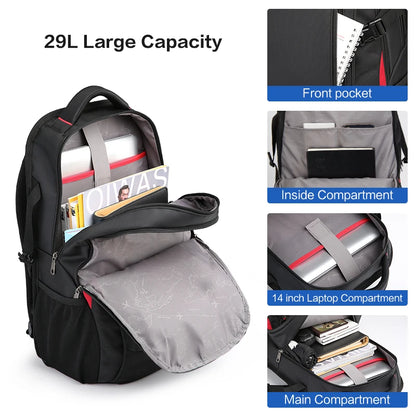 OIWAS 14" Laptop Backpack – 29L Waterproof Nylon School, Travel & Casual Bag for Teenagers & Men