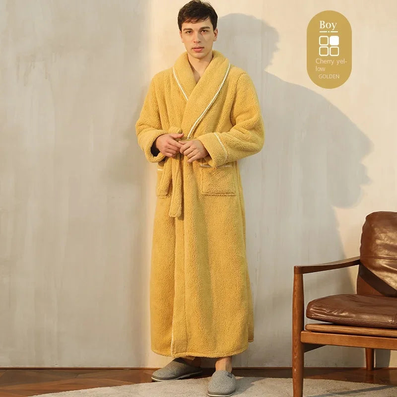 2025 Autumn Winter Cotton Robe – Thick Comfortable Large-Size Bathrobe for Men & Women, Luxury Couple Pajamas