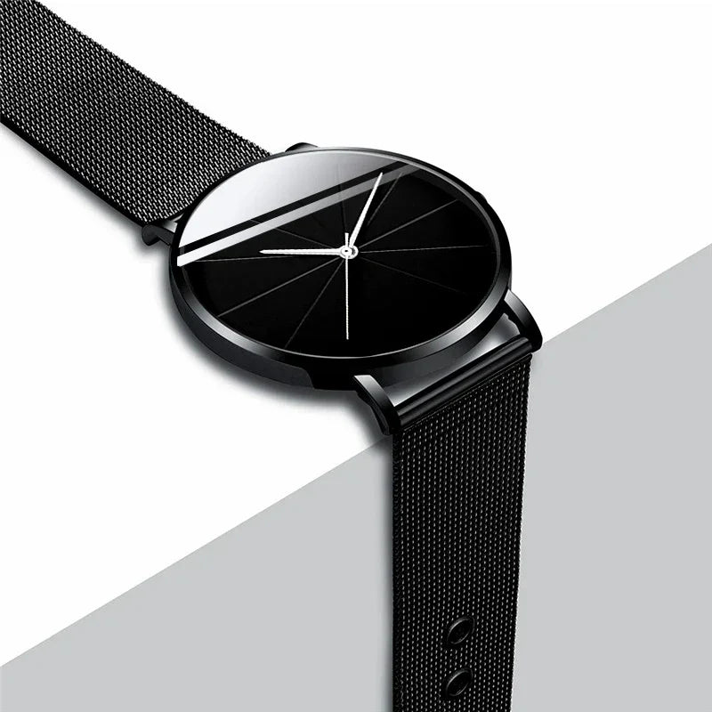 Men’s Minimalist Ultra-Thin Quartz Watch – Stainless Steel Mesh Band Business Fashion Wristwatch