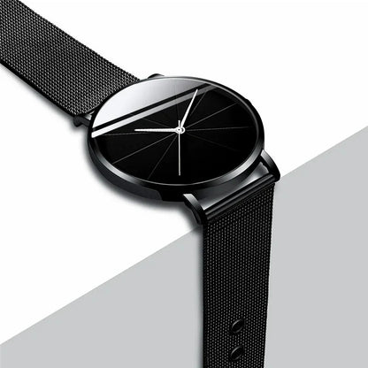 Men’s Minimalist Ultra-Thin Quartz Watch – Stainless Steel Mesh Band Business Fashion Wristwatch