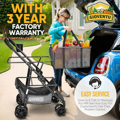 Folding Grocery Shopping Cart – 80lbs Capacity, Collapsible with Removable Tote & Swivel Wheels