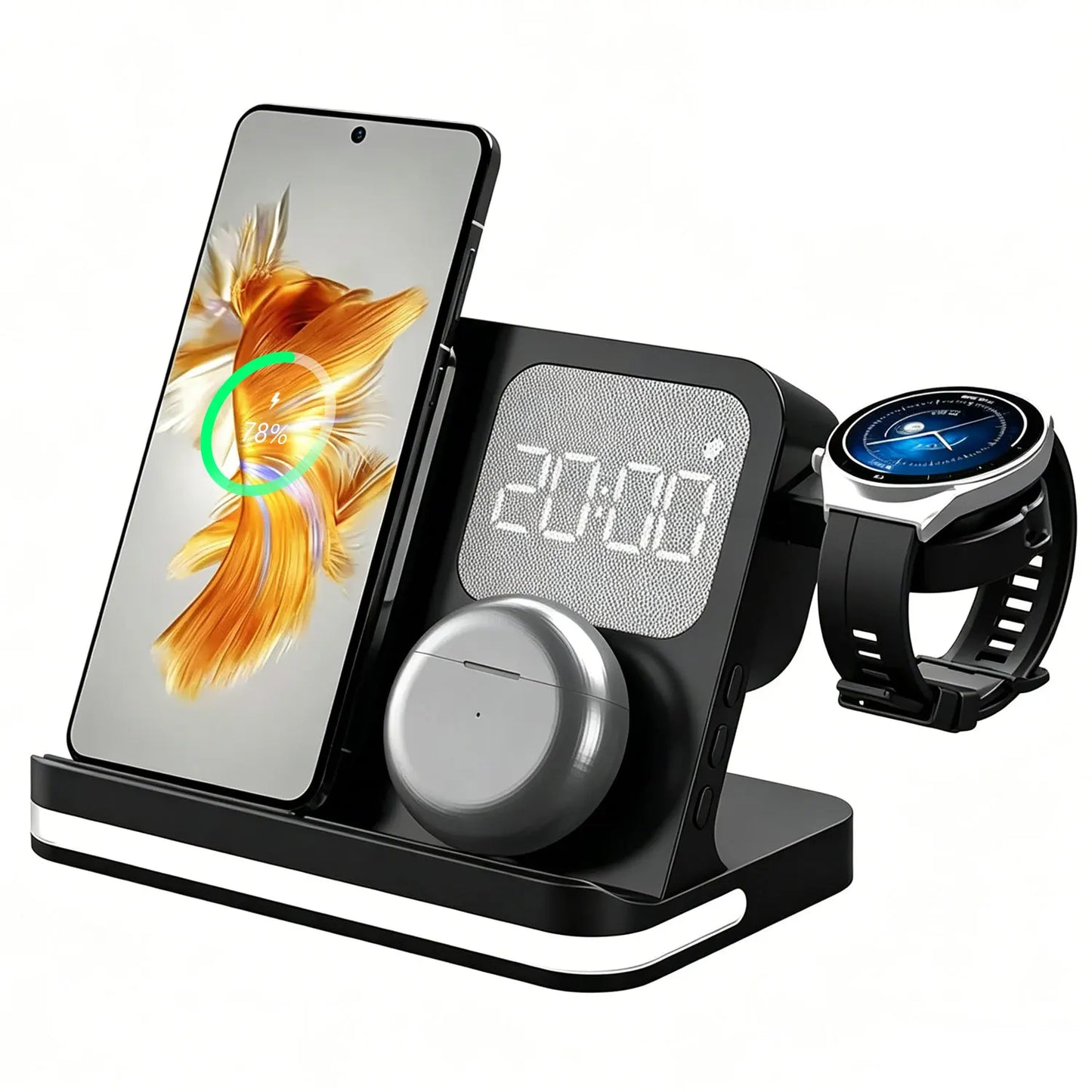 4-in-1 Wireless Charging Station - Alarm Clock Stand for Samsung Galaxy S26/S25, Galaxy Watch, Buds & Fast Charging Accessories