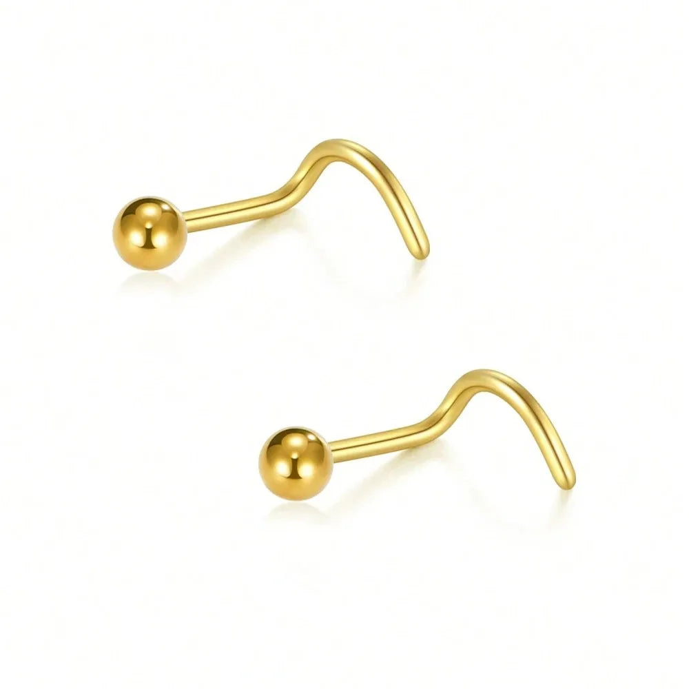 20G Stainless Steel L-Shaped Nose Stud Ring – 2mm Ball Twister Screw Nose Piercing Jewelry for Women & Men Stylish Body Accessory