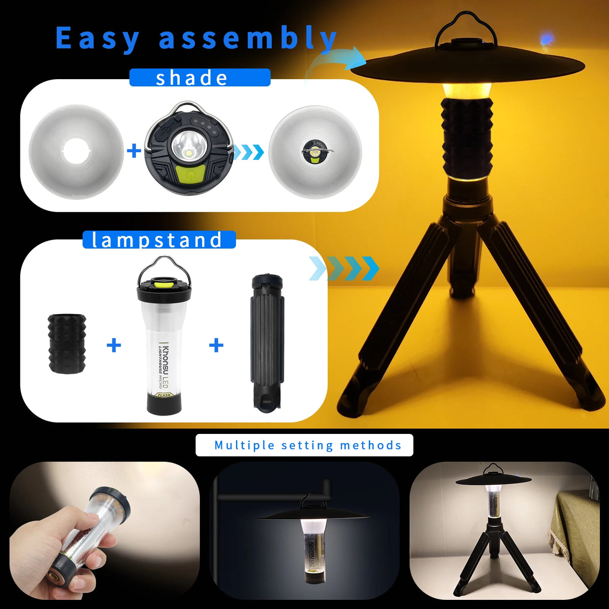 Portable Camping Lantern 3000mAh - Rechargeable Waterproof Outdoor Lighthouse Flashlight for Camping and Hiking