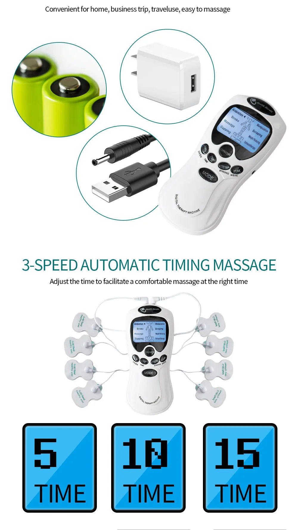 Electric EMS Pulse Massager — TENS Acupuncture Muscle Stimulator for Neck, Back, and Full Body Relaxation