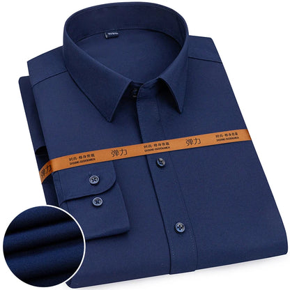 Men's Solid Color Long Sleeve Shirt - Slim Fit Formal Business Casual Dress Shirt