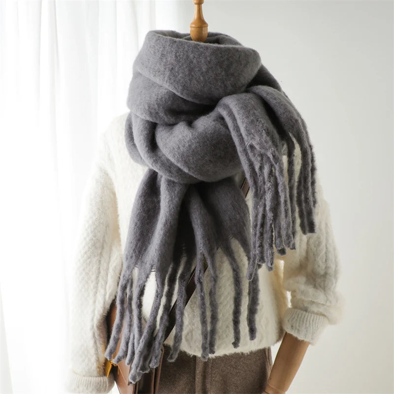 Winter Cashmere Scarf for Women - Warm Solid Pashmina Wrap | Thick Soft Bufanda with Big Tassel | Long Shawl Poncho Echarpe
