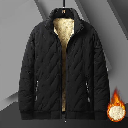 2025 Men’s Plus Size Winter Jacket – Wool-Look Stand Collar Cotton-Padded Windproof Outdoor Coat with Velvet