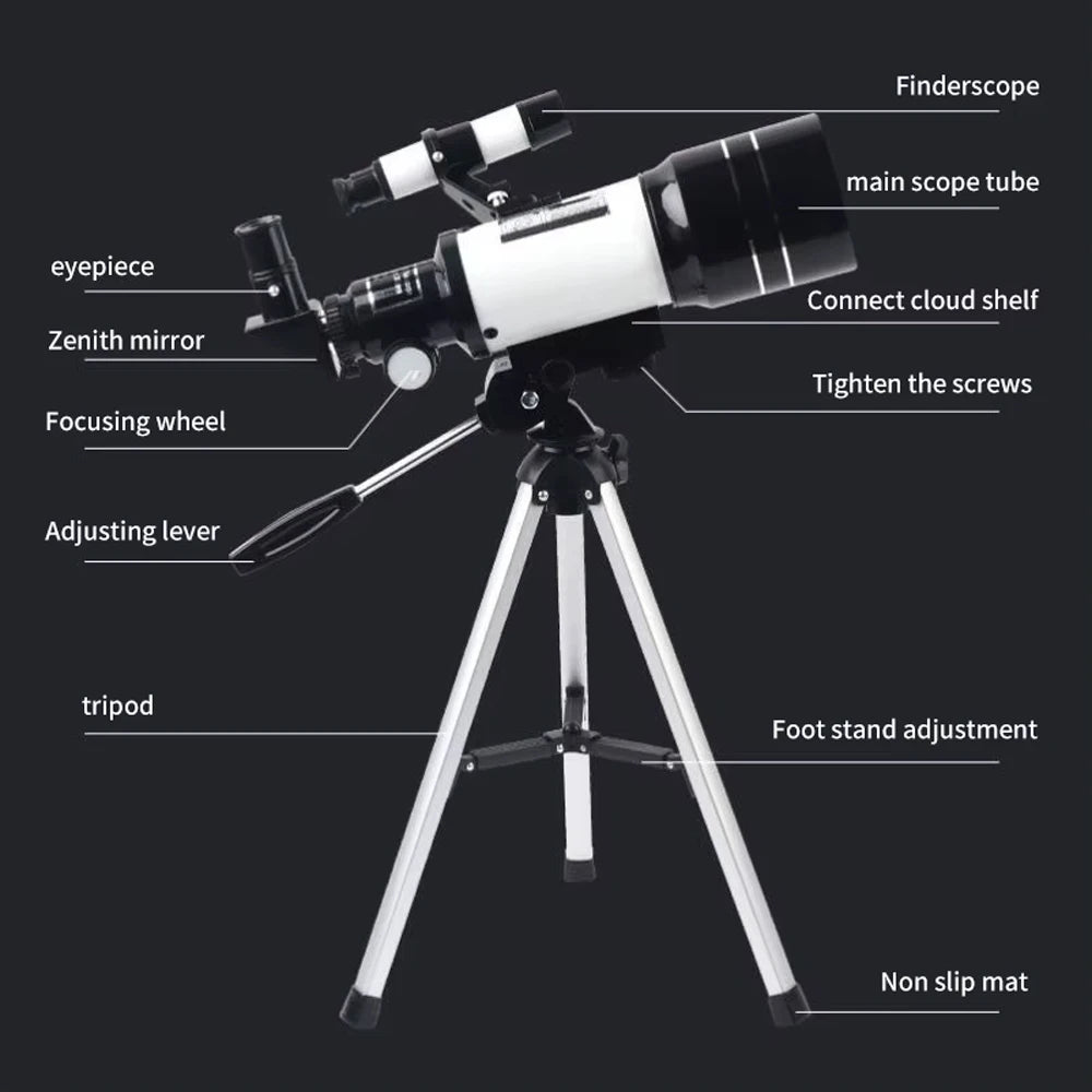 150X Astronomical Telescope – 70mm Refractor Portable Travel Scope with Phone Adapter & Wireless Remote