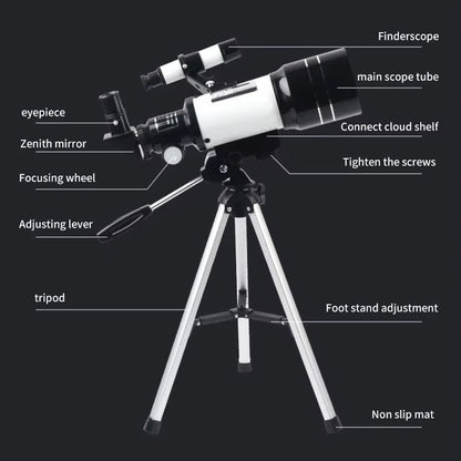 150X Astronomical Telescope – 70mm Refractor Portable Travel Scope with Phone Adapter & Wireless Remote