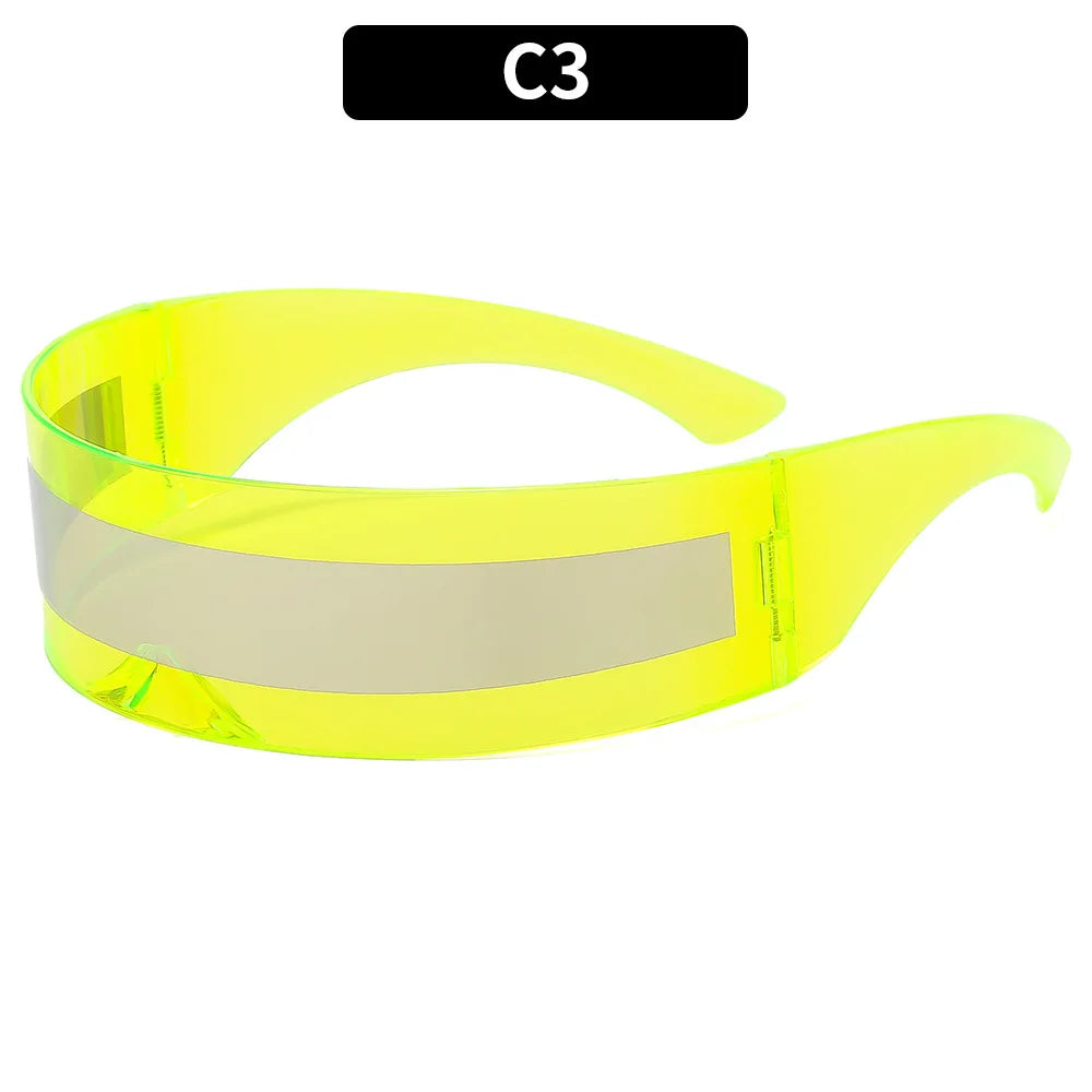 Y2K Future Warrior Rimless Sunglasses – One Piece Lens Cyber Punk Wrap Around Sun Glasses for Men & Women, Hip Hop Party Style