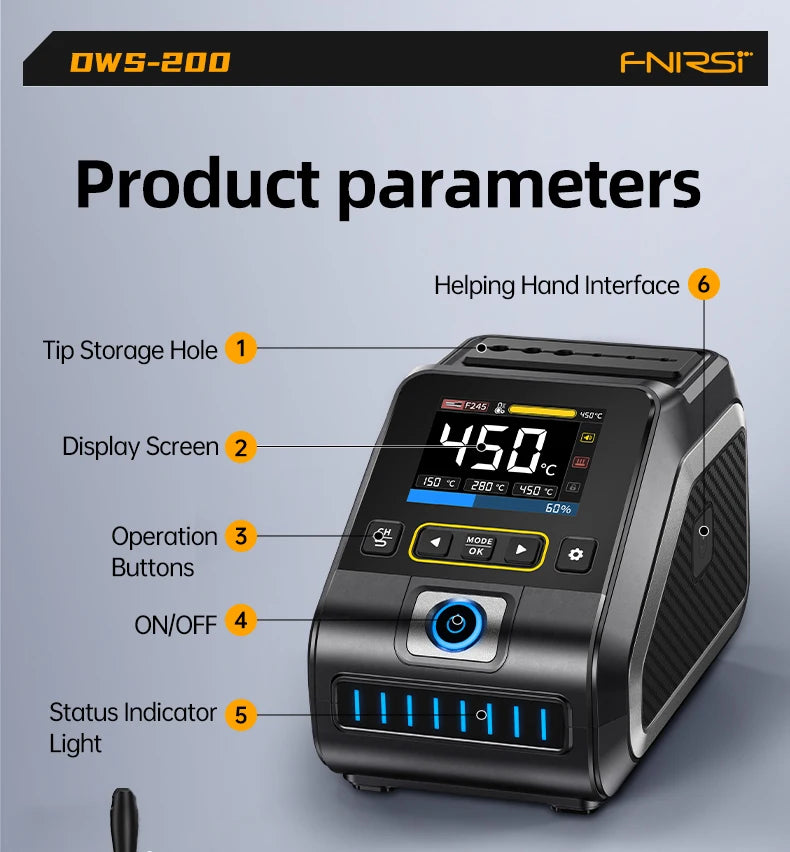 FNIRSI DWS-200 200W Power Soldering Iron Station | C210 C245 Handle for Electronic Welding & Rework
