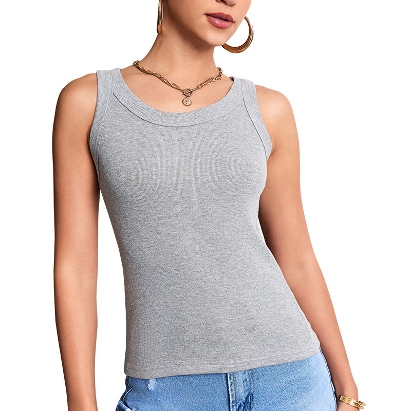 Women’s Multi-Piece Ribbed Vest Set - Solid Color Casual Layering Tops & Sports Fashion Tank Collection