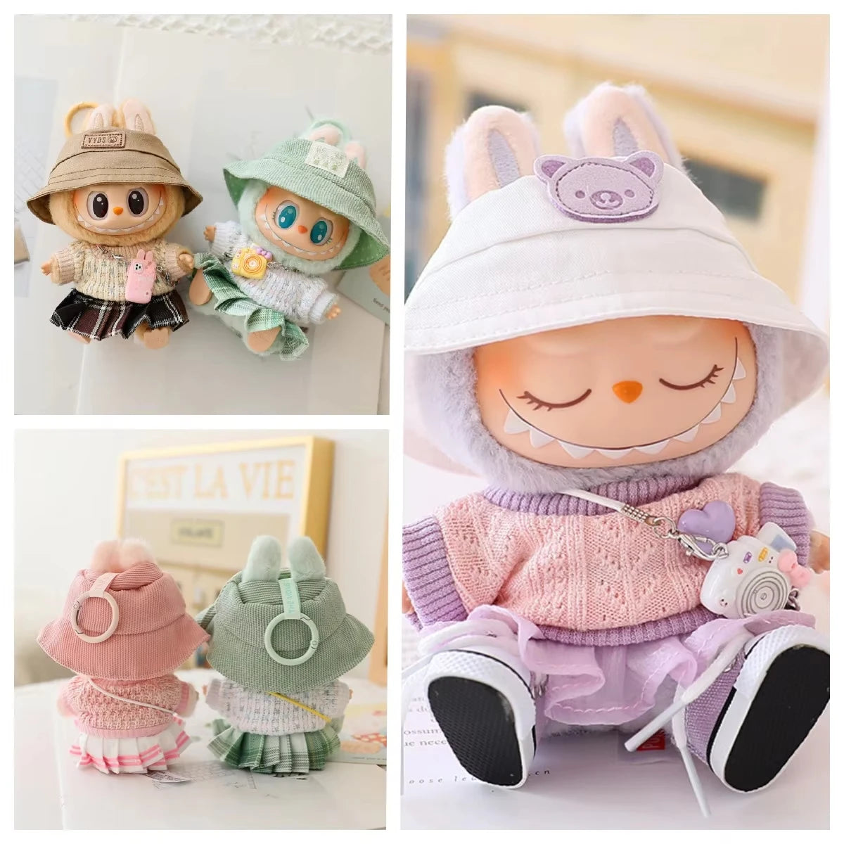 17cm Labubu Doll Clothes Set - Macaron Doll Outfit with JK Pleated Skirt, Camera & Shoes