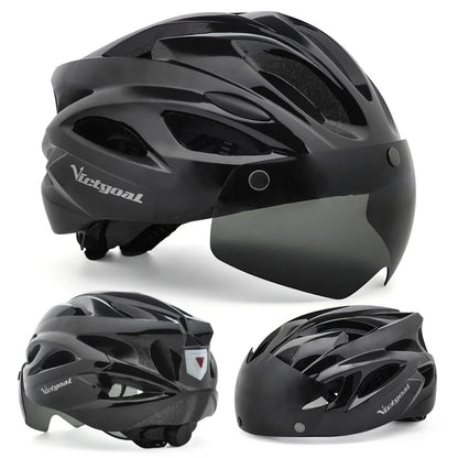 VICTGOAL Cycling Helmet for Men – MTB & Electric Scooter Safety Helmet with LED Taillight, Magnetic Goggles & UV400 Sun Visor