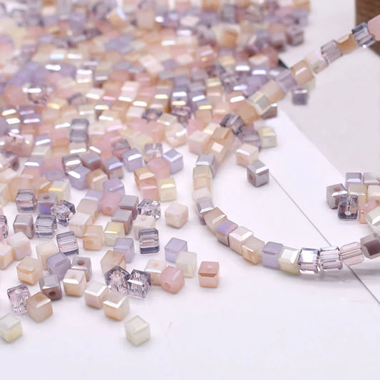Pink Czech Glass Crystal Beads - 3mm 4mm 5mm Cube Square Candy Seed Beads for DIY Jewelry Making Charms