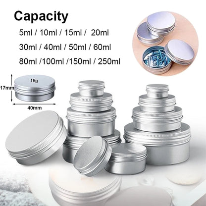 1/5/10pcs Empty Silver Aluminum Tins – 5-250ml Screw Top Round Containers for Candles, Spices & Storage