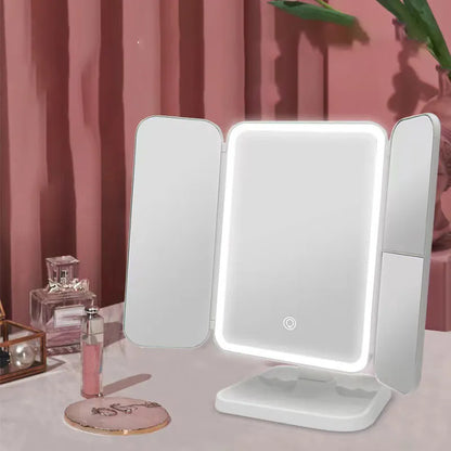 Tri-Fold LED Makeup Mirror with Smart Complementary Lighting - Beauty Light for Dorms, Dressing Rooms, and More