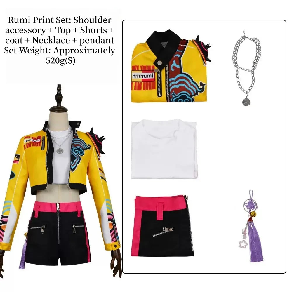 Children’s K-POP Cosplay Costume – Rumi Group Concert Outfit with Earring Accessories, Halloween Performance Clothes, Sizes 110-160