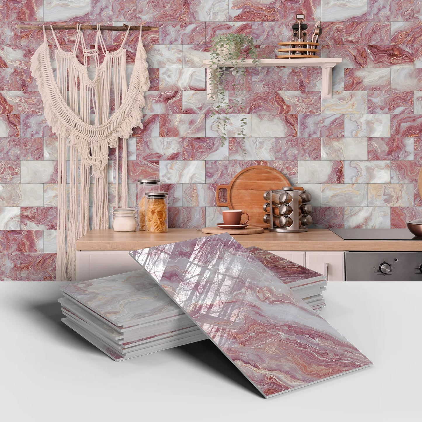 16PCS Marble Pattern Wall Stickers - Waterproof Oil-Proof PET Foam Kitchen Backsplash & Decorative Wallpaper Panels