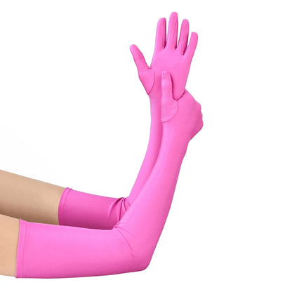 52CM Women’s Elegant Spandex Long Gloves – Thin Soft Stretch Sun Protection Gloves for Stage Performance, Driving, Riding & Cosplay Party Wear