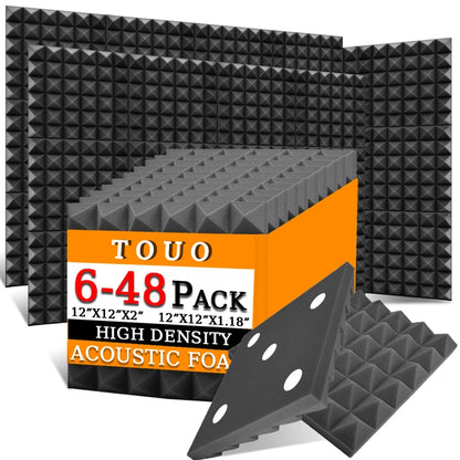 TOUO Acoustic Foam Panels 6–48 Pack Studio Soundproof Wall Panels – Sound Absorbing Sponge for Home, KTV & Recording Rooms