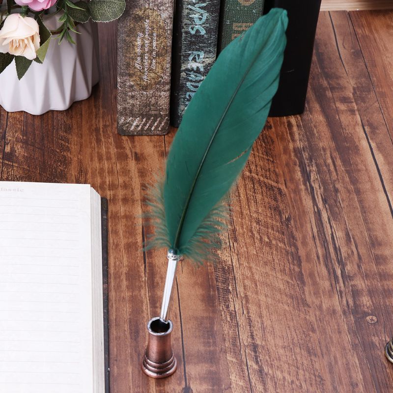 Feather Quill Dip Pen with Insertion Holder – Elegant School & Office Supplies Gift