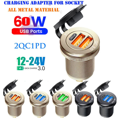 Type-C Built-in USB Car Charger Socket QC3.0 Fast Charging Aluminum Metal Power Outlet Adapter for Audi A1 A3 A4 A5 A6 A7 A8 Universal Fit