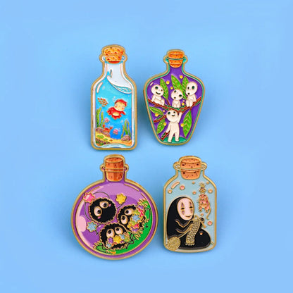 4-Piece Anime Ghost Enamel Pin Set - Magic Bottle Lapel Badges for Backpacks, Clothing, and Collectible Gifts