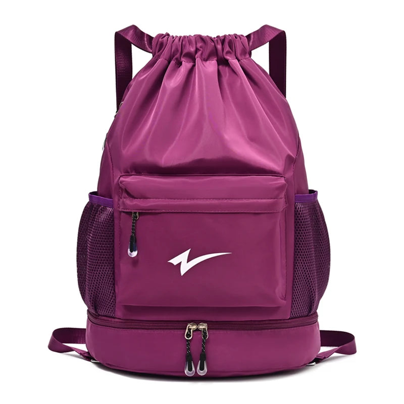 Drawstring Fitness Bag — Lightweight Multi-Pocket Gym Backpack with Separate Shoe Compartment, Foldable Outdoor Training Bag