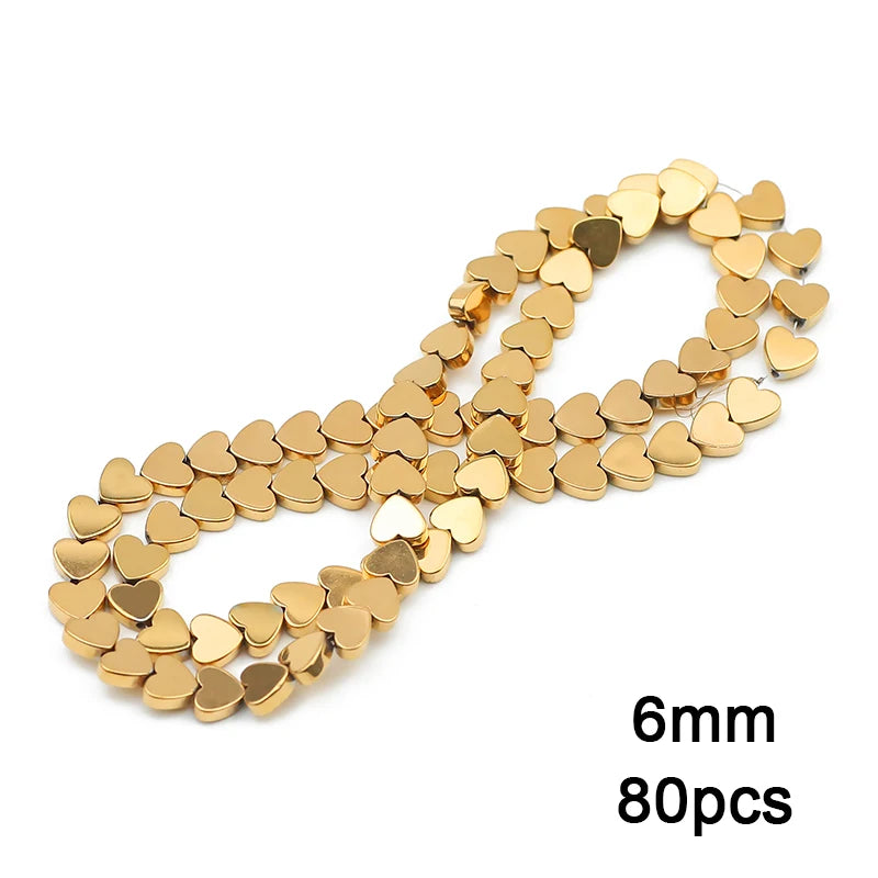 3A+ Retention Color Hematite Beads – Star & Heart Shapes, Gold-Plated Natural Stones for DIY Jewelry & Bracelets