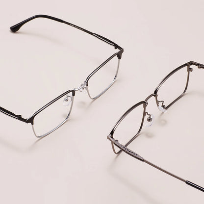 Comfortable Rectangular Men’s Business Glasses – Full Rim Browline Metal Frame for Optical Prescription Lenses