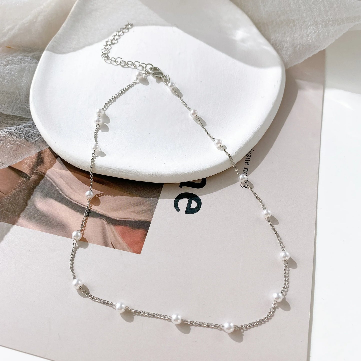 LATS Pearl Choker Necklace for Women – Double Layer Heart Pendant Jewelry Gift