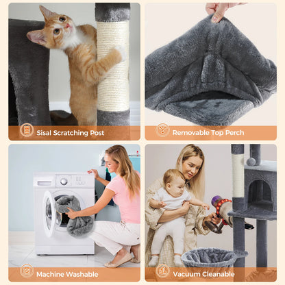 Large Cat Tree Tower – Multi-Level Plush Indoor Cat Condo with Scratching Posts, Boards, Perches & Caves